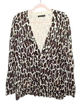 Grace Elements Leopard Print Cardigan Beige Brown sz XL quiet luxury mob wife